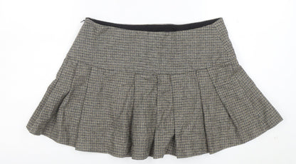 Mango Women's Brown Pleated Tweed Short Skirt Size M