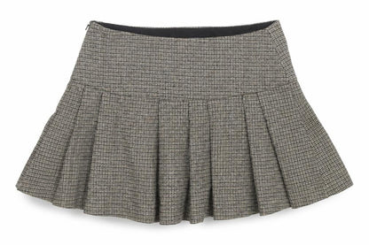 Mango Women's Brown Pleated Tweed Short Skirt Size M