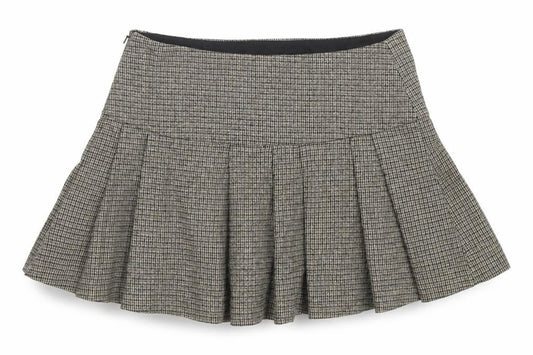 Mango Women's Brown Pleated Tweed Short Skirt Size M