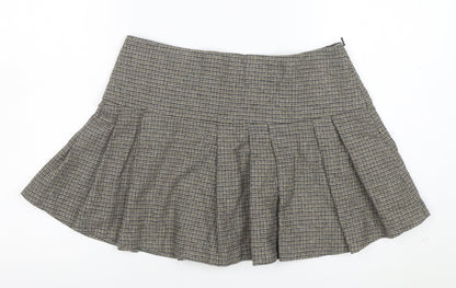 Mango Women's Brown Pleated Tweed Short Skirt Size M