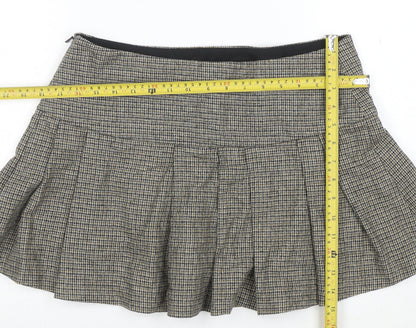 Mango Women's Brown Pleated Tweed Short Skirt Size M