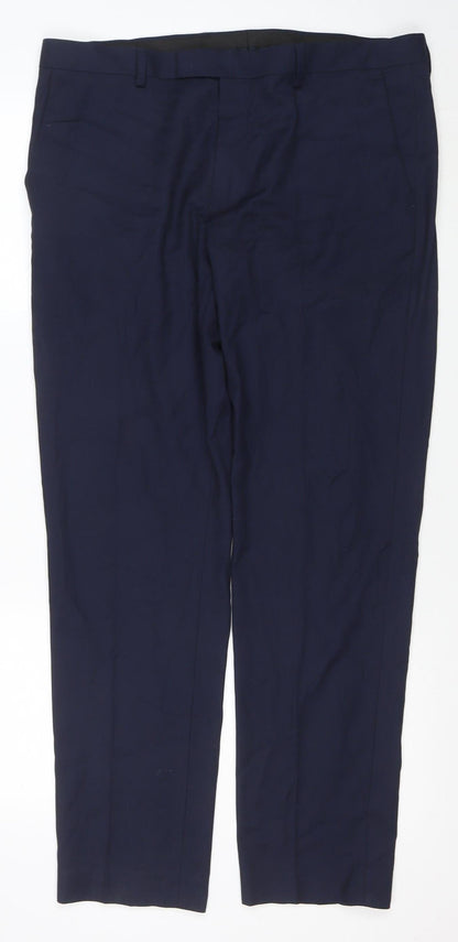 Marks and Spencer Men's Blue Slim Fit Dress Trousers 36 Regular