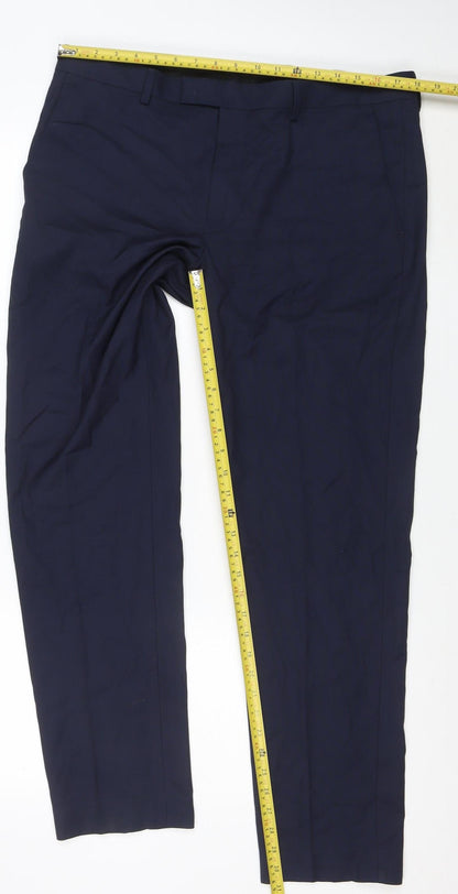Marks and Spencer Men's Blue Slim Fit Dress Trousers 36 Regular