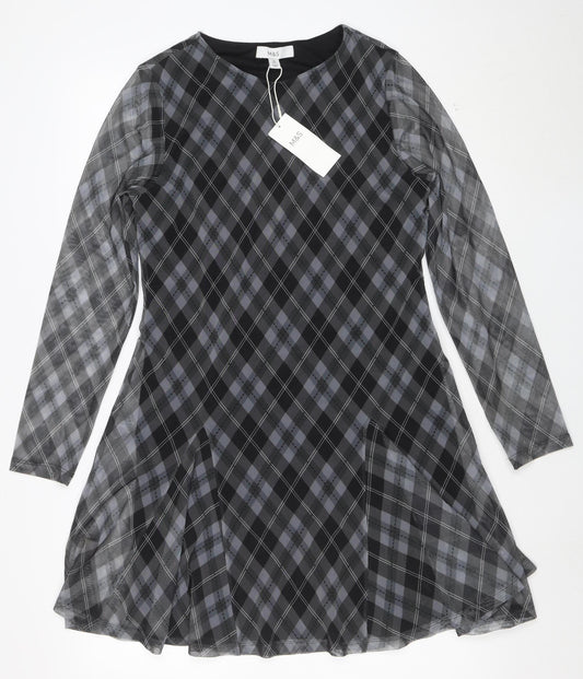 Marks and Spencer Womens Grey Check Shift Dress Size 14 Long Sleeve