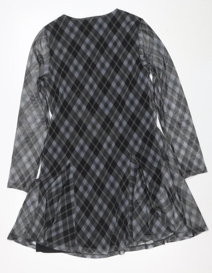 Marks and Spencer Womens Grey Check Shift Dress Size 14 Long Sleeve