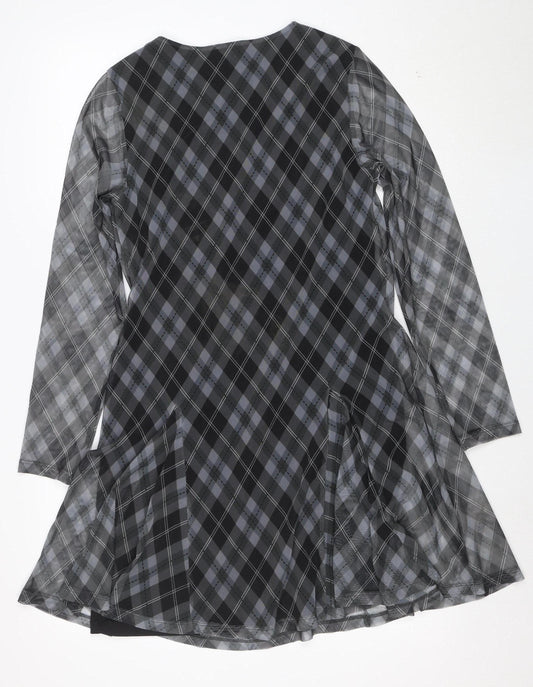 Marks and Spencer Womens Grey Check Shift Dress Size 14 Long Sleeve