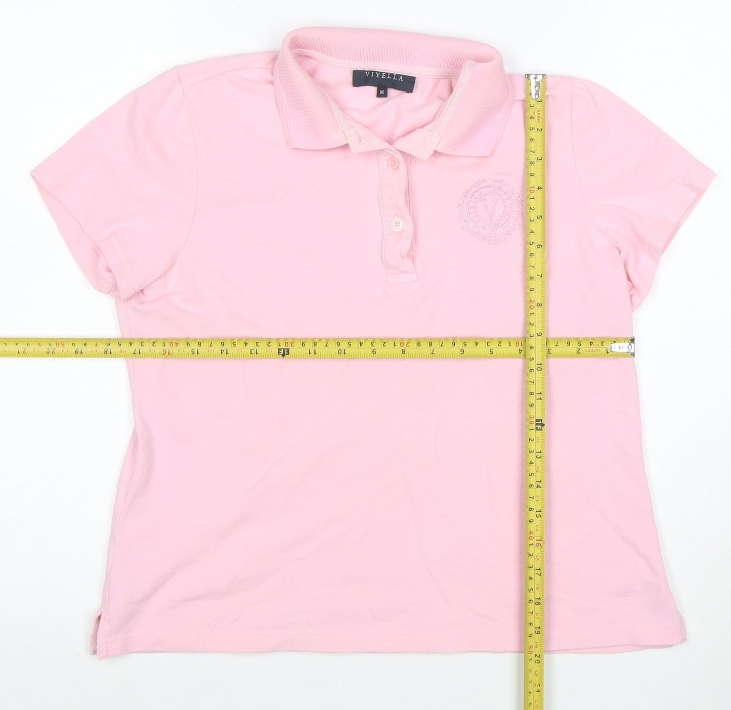 Viyella Women’s Pink Cotton Polo Shirt M Short Sleeve Classic Fit