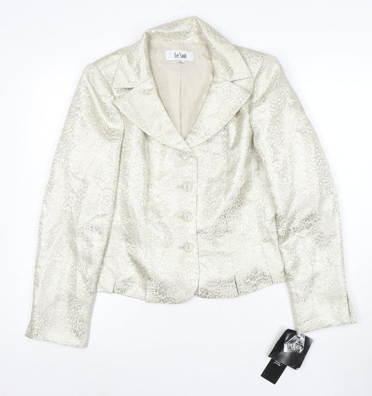 Le Suit Women Ivory Jacquard Blazer Size 8 Tailored Long Sleeve