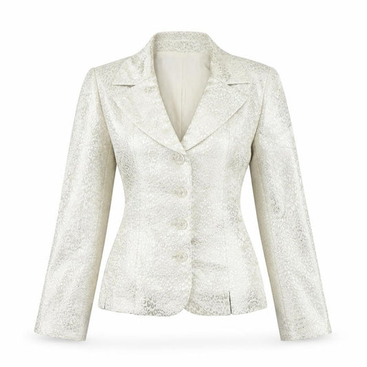 Le Suit Women Ivory Jacquard Blazer Size 8 Tailored Long Sleeve