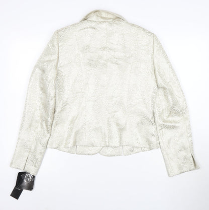 Le Suit Women Ivory Jacquard Blazer Size 8 Tailored Long Sleeve