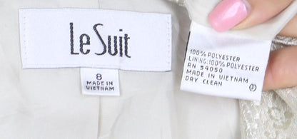 Le Suit Women Ivory Jacquard Blazer Size 8 Tailored Long Sleeve