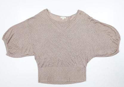 Monsoon Women’s Beige Knit Dolman Blouse L V-Neck Lightweight Top