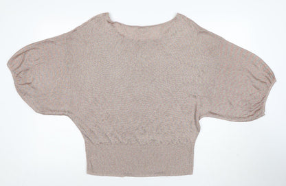 Monsoon Women’s Beige Knit Dolman Blouse L V-Neck Lightweight Top