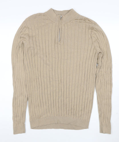 ASOS Men’s Beige Cotton Mock Neck 1/2 Zip Jumper M