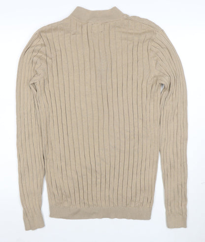 ASOS Men’s Beige Cotton Mock Neck 1/2 Zip Jumper M