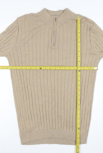 ASOS Men’s Beige Cotton Mock Neck 1/2 Zip Jumper M