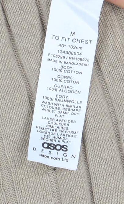 ASOS Men’s Beige Cotton Mock Neck 1/2 Zip Jumper M