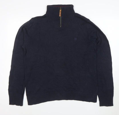 FatFace Men's Blue High Neck 1/2 Zip Cotton Cashmere Jumper M