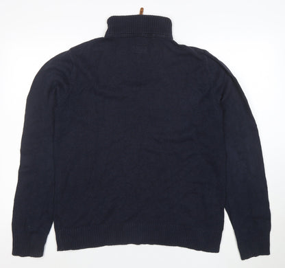FatFace Men's Blue High Neck 1/2 Zip Cotton Cashmere Jumper M