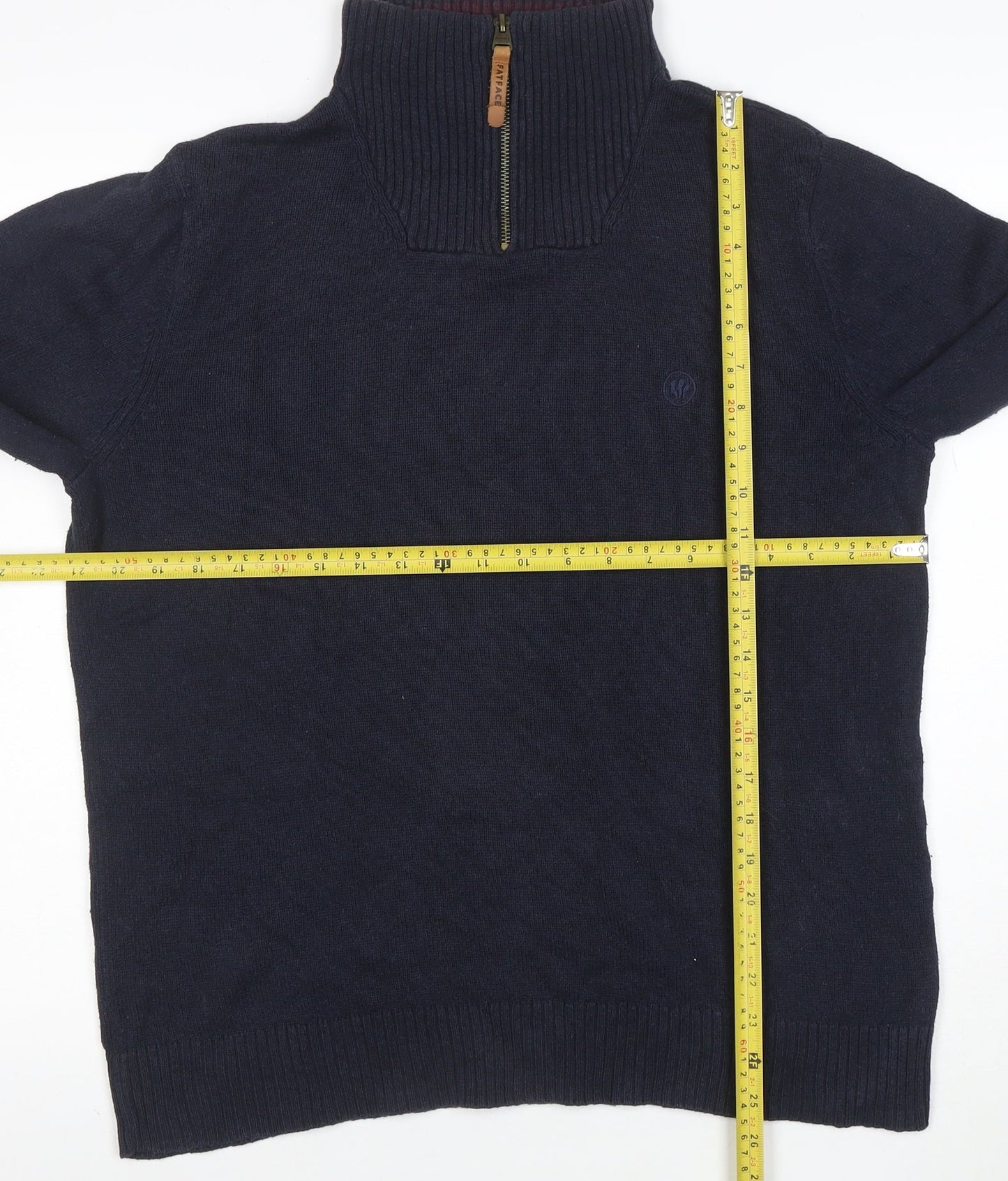 FatFace Men's Blue High Neck 1/2 Zip Cotton Cashmere Jumper M