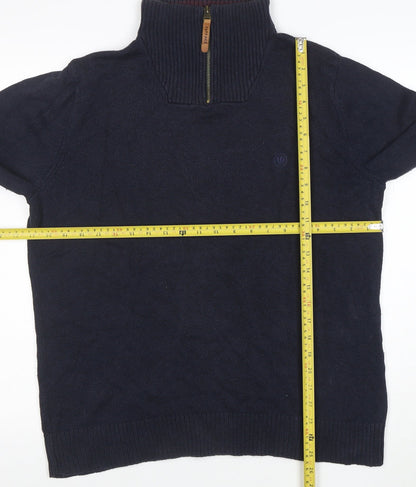 FatFace Men's Blue High Neck 1/2 Zip Cotton Cashmere Jumper M