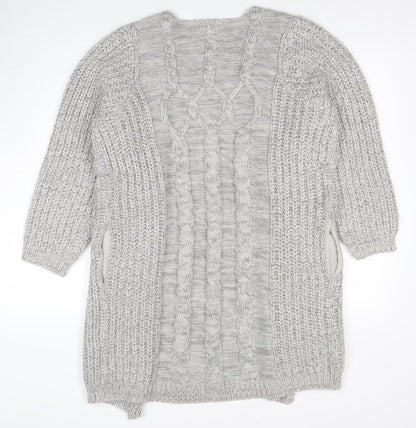 Cotton Traders Women’s Grey Marl Cable-Knit Longline Cardigan Size 16