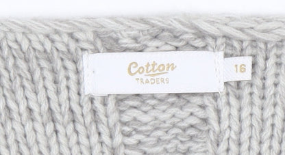 Cotton Traders Women’s Grey Marl Cable-Knit Longline Cardigan Size 16