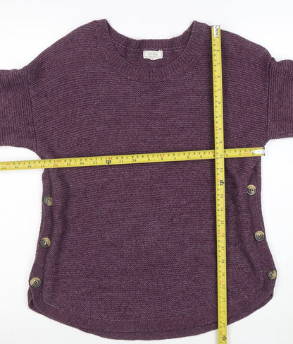 Fat Face Womens Purple Button Side Crew Neck Jumper M