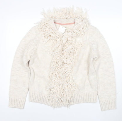 Joules Women Ivory Fringe Cardigan Size 16/18 Wool Blend Knit