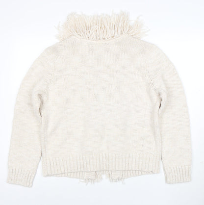 Joules Women Ivory Fringe Cardigan Size 16/18 Wool Blend Knit