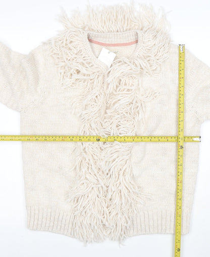 Joules Women Ivory Fringe Cardigan Size 16/18 Wool Blend Knit