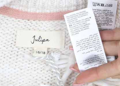 Joules Women Ivory Fringe Cardigan Size 16/18 Wool Blend Knit