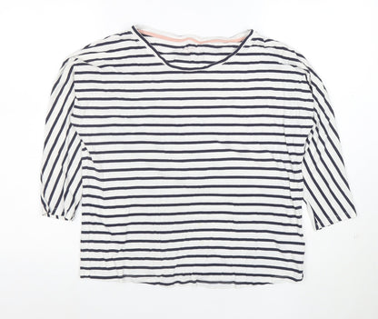 Boden Women’s Blue White Striped 3/4 Sleeve Cotton Modal T-Shirt UK 10