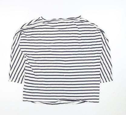 Boden Women’s Blue White Striped 3/4 Sleeve Cotton Modal T-Shirt UK 10