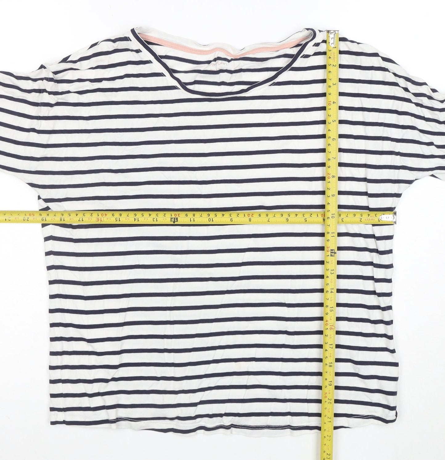 Boden Women’s Blue White Striped 3/4 Sleeve Cotton Modal T-Shirt UK 10