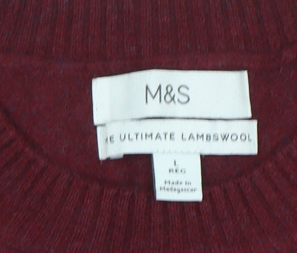 Marks and Spencer Womens Red Lambswool Crew Neck Jumper Size L