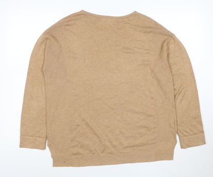 White Stuff Women's Beige Crew Neck Wool Cotton Jumper Size 12