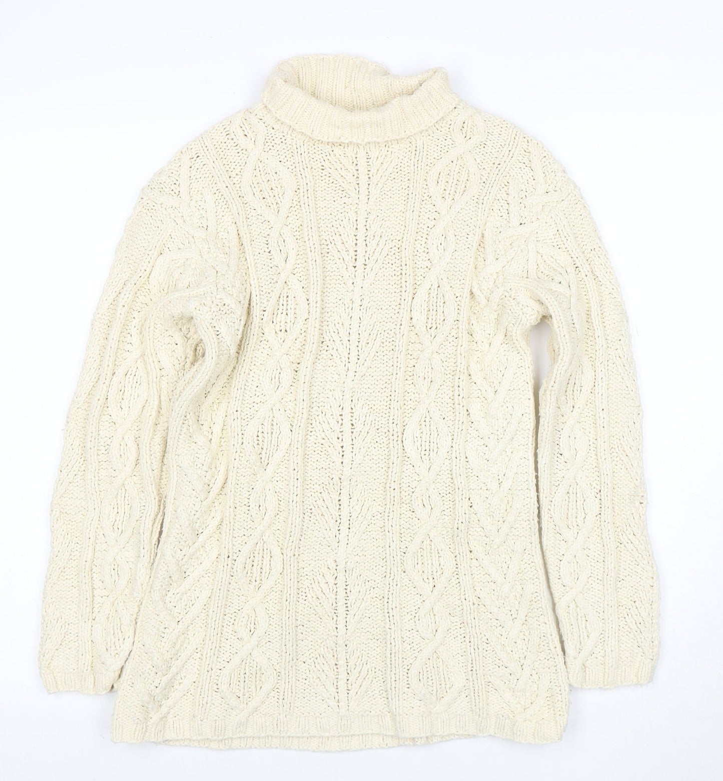 Laura Ashley Women Ivory Cable Knit Roll Neck Cotton Jumper S