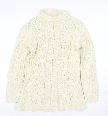 Laura Ashley Women Ivory Cable Knit Roll Neck Cotton Jumper S