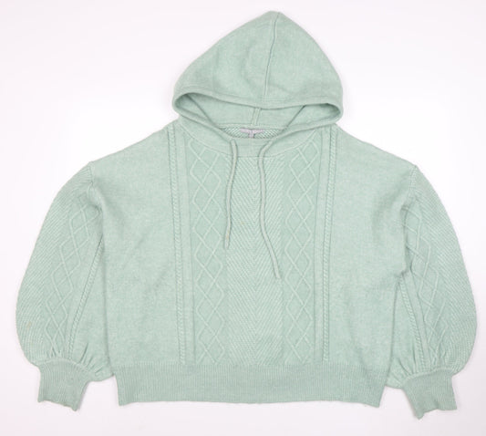 Oliver Bonas Womens Green Hooded Cable-Knit Jumper Size 18