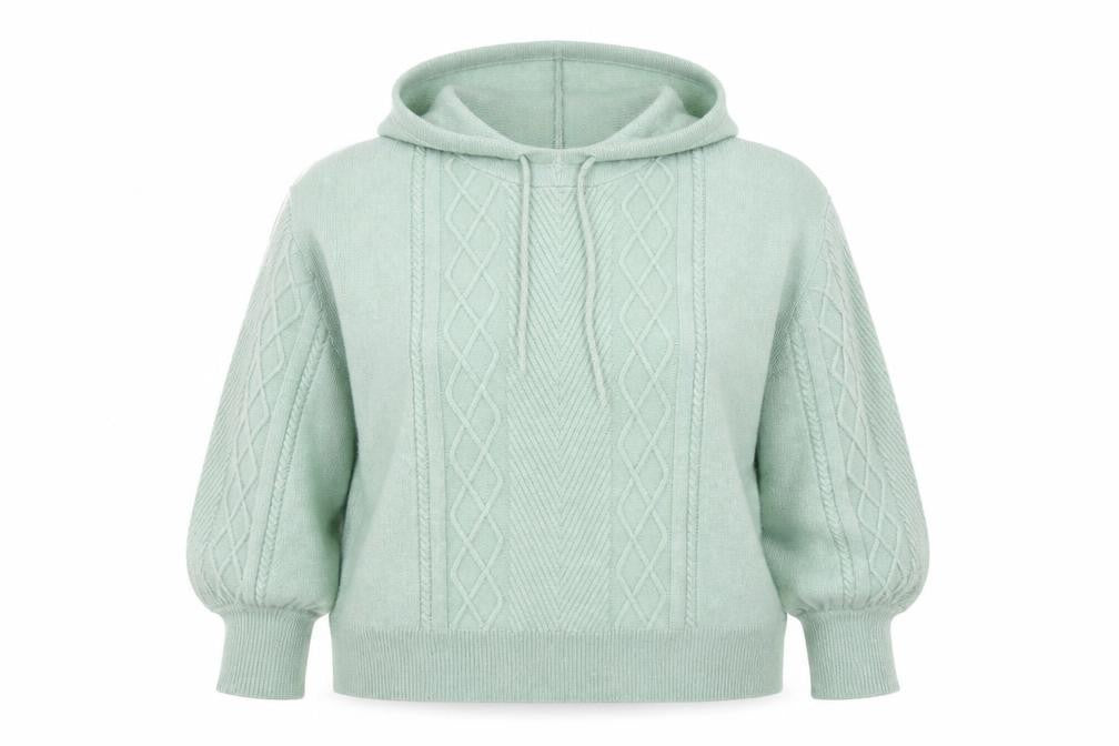 Oliver Bonas Womens Green Hooded Cable-Knit Jumper Size 18