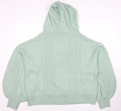 Oliver Bonas Womens Green Hooded Cable-Knit Jumper Size 18
