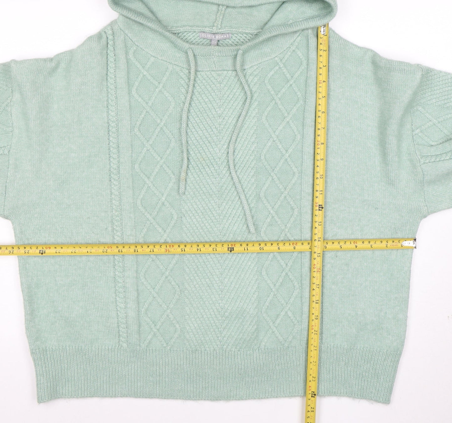 Oliver Bonas Womens Green Hooded Cable-Knit Jumper Size 18