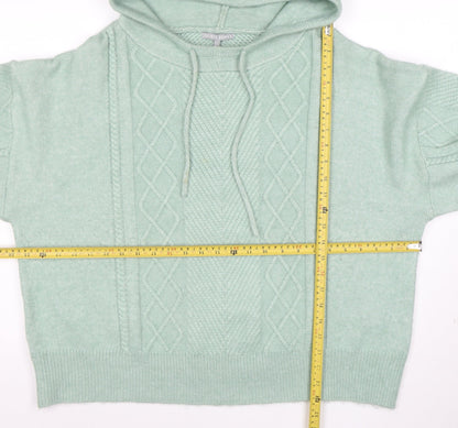 Oliver Bonas Womens Green Hooded Cable-Knit Jumper Size 18
