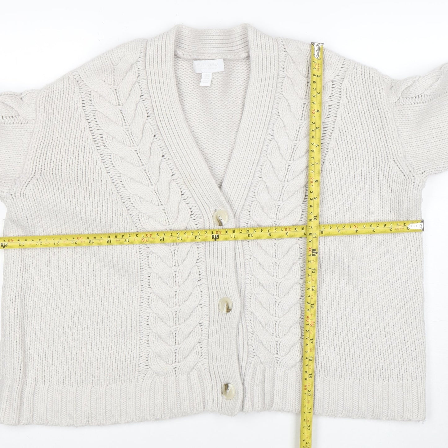 The White Company Women’s Ivory Cable-Knit Button Cardigan M