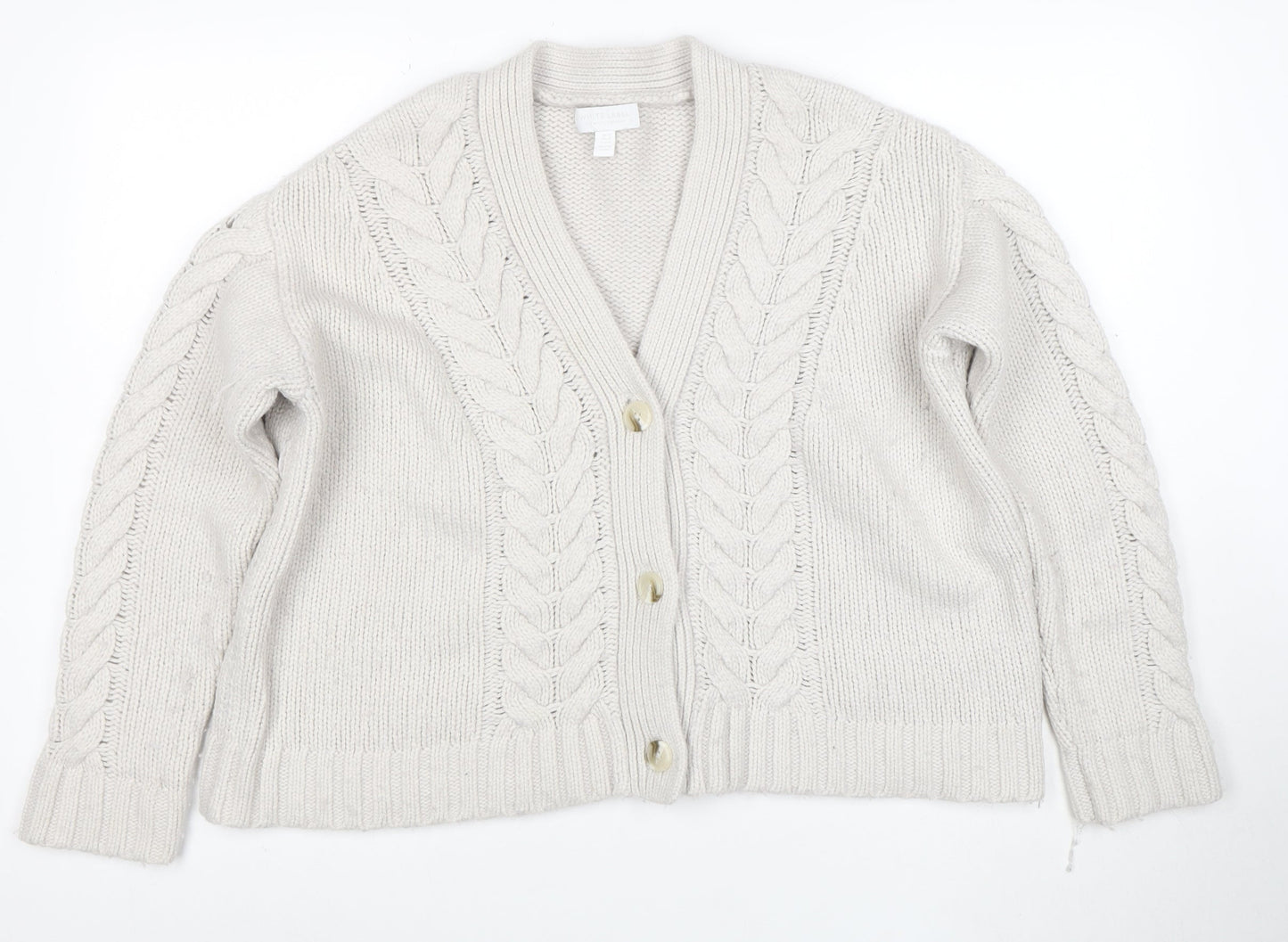 The White Company Women’s Ivory Cable-Knit Button Cardigan M