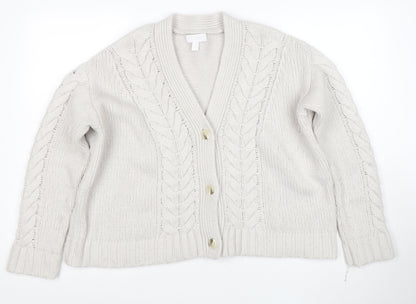 The White Company Women’s Ivory Cable-Knit Button Cardigan M