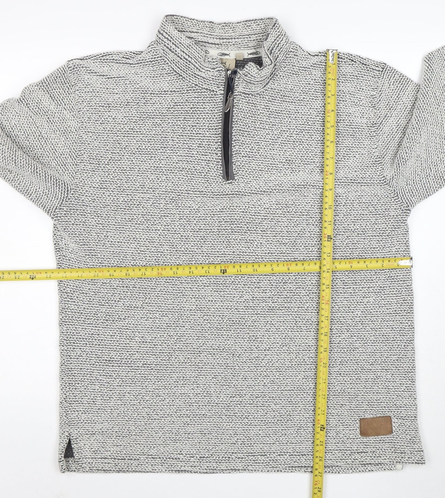Weird Fish Men’s Grey 1/4 Zip Knit Sweatshirt L Regular Fit