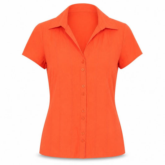 BHS Women’s Orange Short Sleeve Collared Button-Up Blouse Size 10