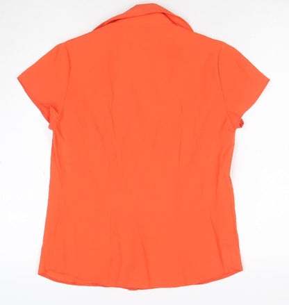 BHS Women’s Orange Short Sleeve Collared Button-Up Blouse Size 10
